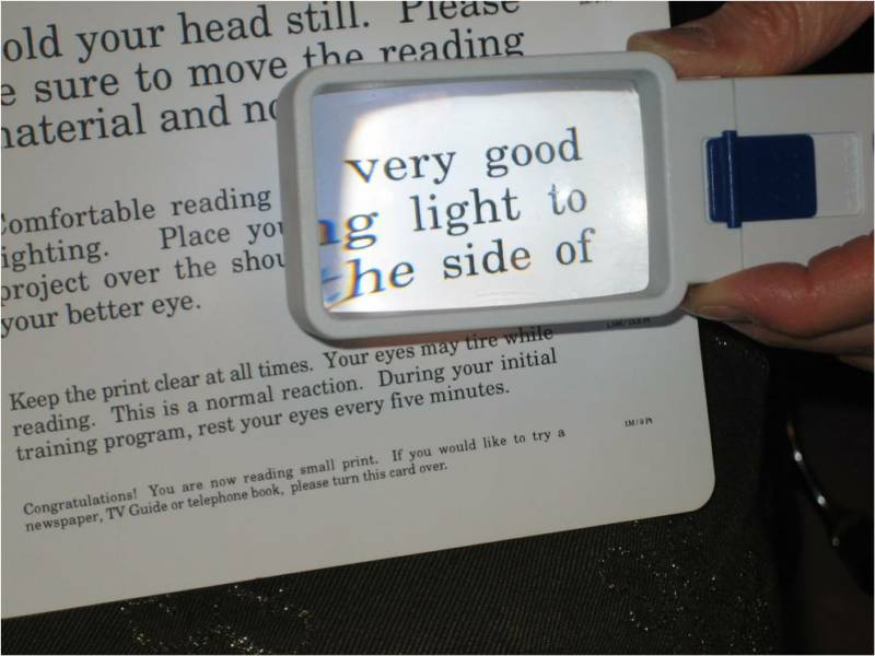 Hand-held illuminated magnifier for reading from Dr. Wayne Hoeft's Low Vision office in Burbank, CA